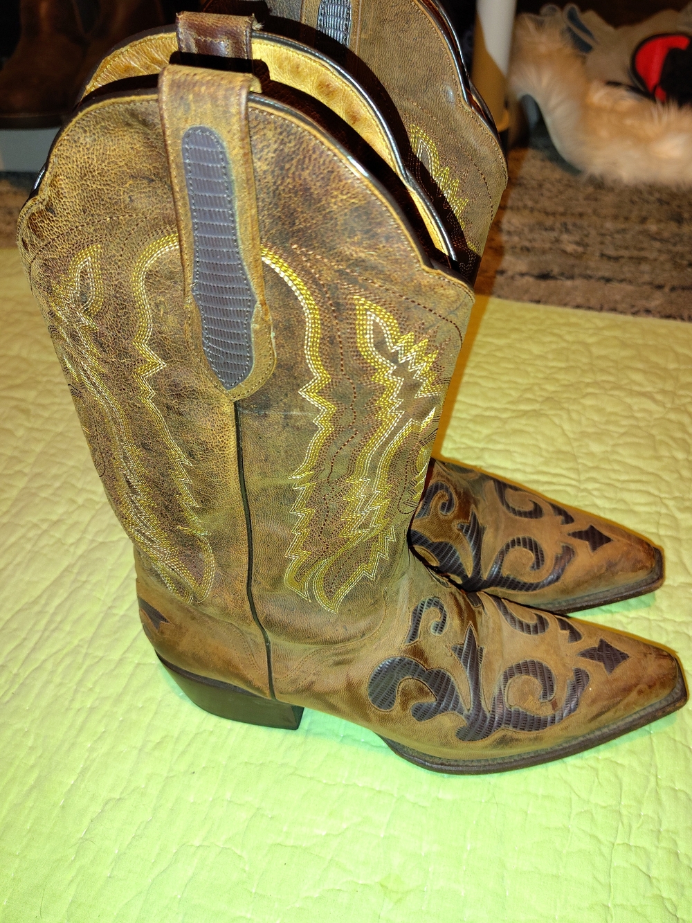 J.B. Dillon Brown Leather Western Boots with Black Embroidered Accents